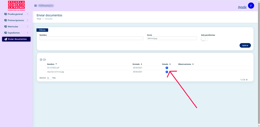 Archivos enviados pendientes de verificar
